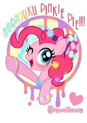 Size: 744x1052 | Tagged: askharajukupinkiepie, blushing, bow, bust, cute, derpibooru import, diapinkes, hair accessory, hair bow, harajuku, heart, jewelry, necklace, one eye closed, open mouth, pinkie pie, portrait, safe, solo, wink