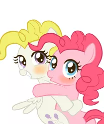 Size: 660x789 | Tagged: askharajukupinkiepie, blushing, cute, derpibooru import, diapinkes, g1, g1 to g4, generation leap, grin, hug, looking at you, pinkie pie, safe, smiling, squee, surprise