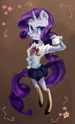 Size: 1609x2666 | Tagged: safe, artist:my-magic-dream, derpibooru import, rarity, pony, bipedal, clothes, flower, school uniform, solo