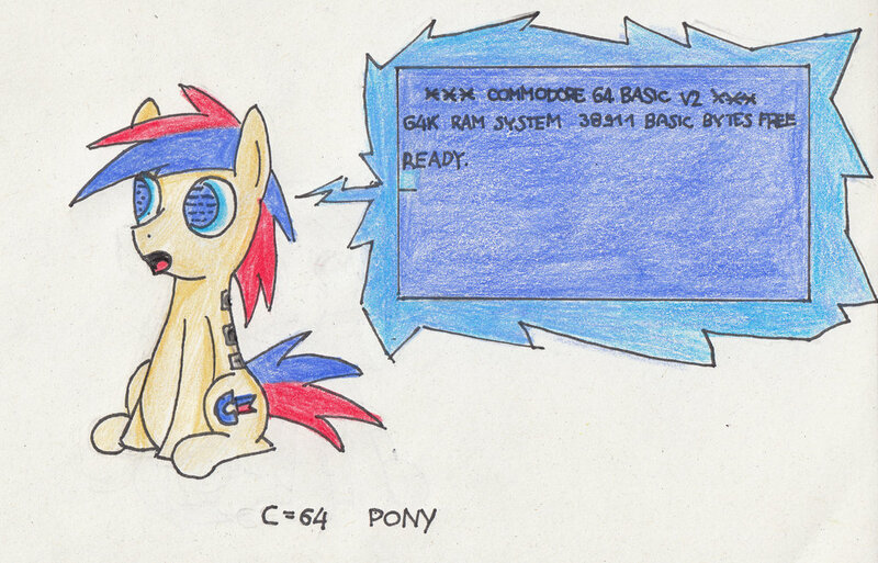 Size: 1024x657 | Tagged: safe, artist:goldenpansy, derpibooru import, oc, unofficial characters only, pony, robot, commodore 64, computer, male, stallion