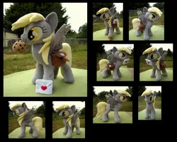 Size: 1981x1593 | Tagged: safe, artist:fireflytwinkletoes, derpibooru import, derpy hooves, pegasus, pony, accessories, female, food, irl, letter, mail, mailbag, mare, mouth hold, muffin, photo, plushie, solo