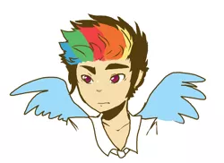 Size: 1252x913 | Tagged: artist:techtechno, derpibooru import, human, humanized, natural hair color, portrait, rainbow dash, rule 63, safe, simple background, solo, white background, winged humanization, wings