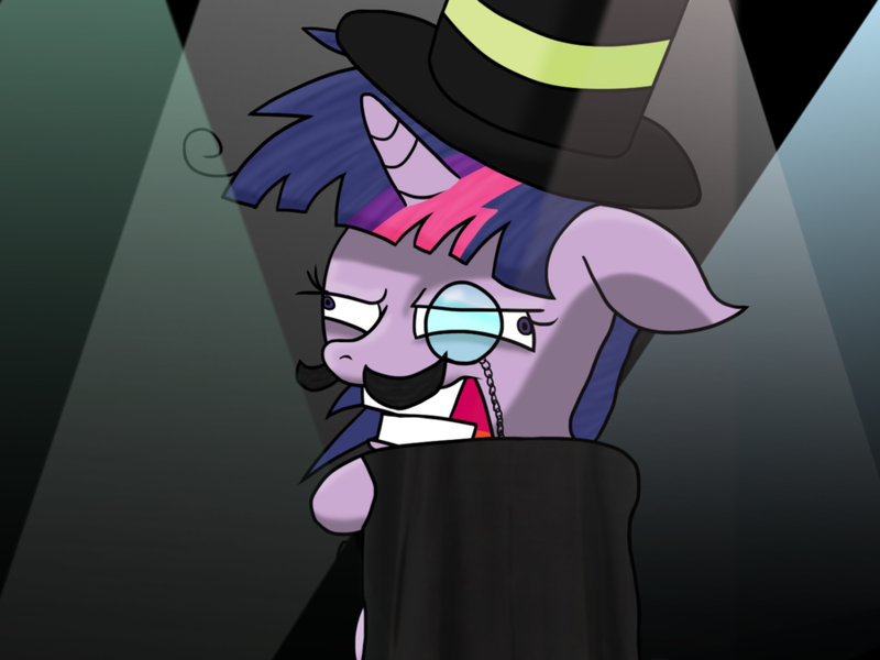 Size: 900x675 | Tagged: artist:10art1, derpibooru import, hat, magic, monocle, monocle and top hat, safe, solo, top hat, twilight snapple, twilight sparkle