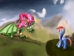 Size: 1600x1200 | Tagged: allicorn, alligator, artist:senx, derpibooru import, gummy, pinkie pie, rainbow dash, safe