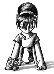 Size: 765x1043 | Tagged: artist:gikat, avatar the last airbender, dead source, derpibooru import, monochrome, ponified, safe, solo, toph bei fong