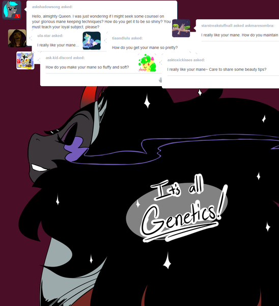 Size: 1000x1094 | Tagged: artist:mylittlesheepy, ask, askmaresombra, derpibooru import, dialogue, king sombra, mane, queen umbra, rule 63, safe, solo, tumblr