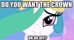 Size: 622x340 | Tagged: bedroom eyes, bronybait, caption, derpibooru import, edit, edited screencap, image macro, meme, princess celestia, safe, screencap, sealab 2021, solo, source needed