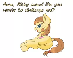 Size: 630x500 | Tagged: safe, artist:fantasyglow, derpibooru import, oc, oc:cream heart, unofficial characters only, earth pony, pony, cutie mark, dock, featureless crotch, female, filthy casual, hooves, looking back, lying down, mare, open mouth, plot, simple background, solo, white background