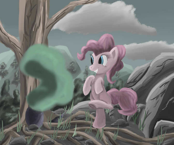 Size: 1200x1000 | Tagged: safe, artist:20percentcool, derpibooru import, pinkie pie, pony, bipedal, gray, solo, tree