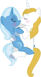 Size: 2379x4418 | Tagged: artist:benybing, bluetrix, blushing, derpibooru import, female, kissing, male, prince blueblood, safe, shipping, straight, trixie