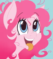 Size: 848x942 | Tagged: safe, artist:silbersternenlicht, derpibooru import, pinkie pie, pony, alternate hairstyle, bust, cute, diapinkes, female, mare, open mouth, smiling, solo, tongue out