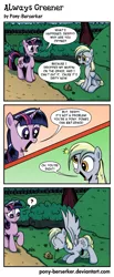 Size: 860x2080 | Tagged: safe, artist:pony-berserker, derpibooru import, derpy hooves, twilight sparkle, pegasus, pony, unicorn, comic:always greener, 2013, artrage, asking, bush, chomp, chomping, comforting, comic, confused, crying, cute, dialogue, digital art, dirty, duo, duo female, eating, english, female, food, forest, frown, giving advice, grass, grazing, happy, horses doing horse things, humor, inkscape, mare, misunderstanding, muffin, nom, onomatopoeia, open mouth, outdoors, question mark, raised leg, realising, relieved, remake, sad, simple background, sitting, spread wings, standing, style emulation, suggesting, talking, teary eyes, tree, vector, wat, wings