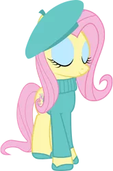 Size: 1000x1515 | Tagged: artist:cool77778, beatnik, beret, clothes, derpibooru import, fluttershy, safe, simple background, solo, sweater, sweatershy, transparent background, vector