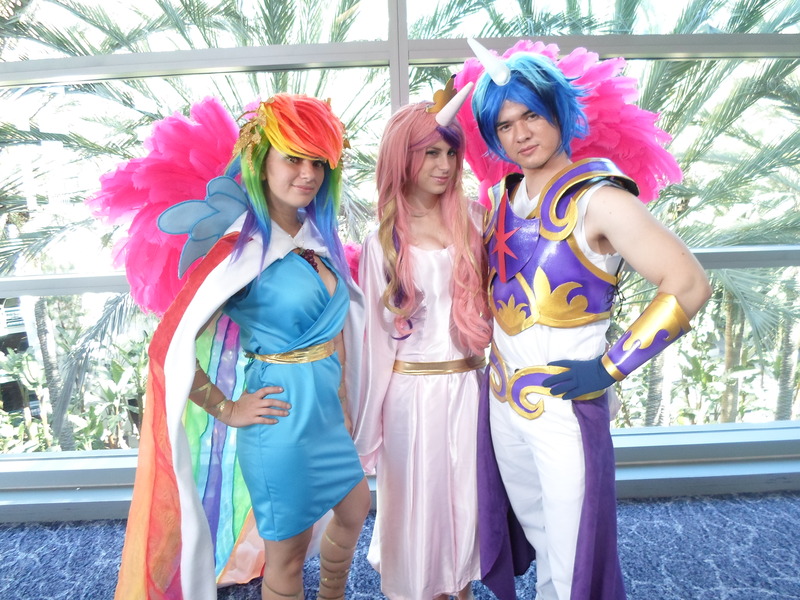 Size: 4608x3456 | Tagged: armor, artist:ladymella, artist:unkcos5, clothes, cosplay, derpibooru import, dress, gala dress, human, irl, irl human, photo, princess cadance, rainbow dash, safe, shining armor, wondercon