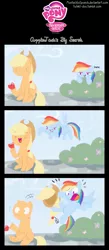 Size: 1717x3950 | Tagged: alternate hairstyle, applejack, artist:cosmicponye, bald, blank flank, comic, derpibooru import, prank, rainbow dash, rainbow dumb, safe, wat, wig