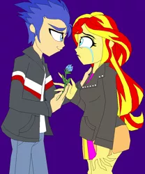 Size: 869x1044 | Tagged: safe, artist:terry, derpibooru import, flash sentry, sunset shimmer, human, equestria girls, crying, female, flashimmer, humanized, male, reconciliation, rose, shipping, straight