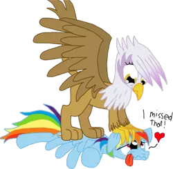 Size: 691x677 | Tagged: safe, artist:cgeta, derpibooru import, gilda, rainbow dash, gryphon, pegasus, pony, heart