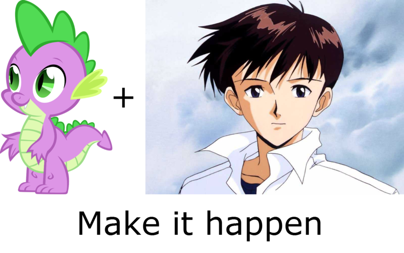 Size: 1600x1000 | Tagged: safe, derpibooru import, spike, exploitable meme, make it happen, meme, neon genesis evangelion, shinji ikari