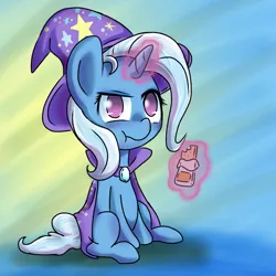 Size: 1000x1000 | Tagged: safe, artist:scarletts-fever, derpibooru import, trixie, pony, unicorn, crackers, female, magic, mare, peanut butter crackers, solo
