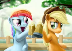 Size: 4960x3507 | Tagged: applejack, artist:rautakoura, cider, derpibooru import, rainbow dash, safe