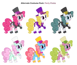 Size: 2835x2395 | Tagged: alternate costumes, artist:pika-robo, artist:star-burn, clothes, cloudy quartz, cup cake, daisy, derpibooru import, flower wishes, hat, minty, pinkie pie, recolor, safe, surprise, top hat, tuxedo