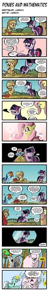 Size: 850x5060 | Tagged: apple, applejack, artist:labba94, banach-tarski paradox, comic, crab, derpibooru import, fancy mathematics, fibonacci sequence, fluttershy, lyra heartstrings, math, newspaper, oc, oc:fluffle puff, oc:tom the crab, rainbow dash, rarity, safe, science, twilight sparkle, wat