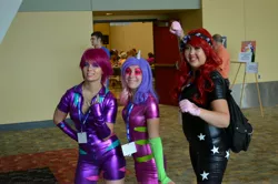 Size: 4928x3264 | Tagged: apple bloom, artist:daniellatara, artist:high-maintenance, bronycon, cosplay, derpibooru import, human, irl, irl human, photo, safe, scootaloo, show stopper outfits, sweetie belle, the show stoppers
