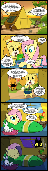 Size: 628x2200 | Tagged: angel bunny, animal crossing, artist:madmax, burning, comic, comic:the town, creepy, crossover, fire, fluttershy, isabelle, lantern, leaf, safe