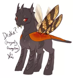 Size: 714x759 | Tagged: artist:clovercoin, changeling, derpibooru import, oc, oc:drake, orange changeling, safe, solo, unofficial characters only