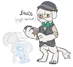 Size: 892x818 | Tagged: artist:clovercoin, clothes, derpibooru import, diamond dog, hat, oc, oc:bruce, oc:lacey, pencil, safe, unofficial characters only