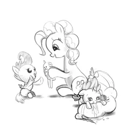 Size: 800x800 | Tagged: artist:incomplete-obsession, derpibooru import, monochrome, pinkie pie, pound cake, pumpkin cake, safe