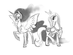 Size: 990x743 | Tagged: artist:incomplete-obsession, derpibooru import, monochrome, nightmare moon, princess cadance, safe