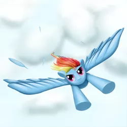 Size: 2500x2500 | Tagged: artist:renatethepony, cloud, cloudy, derpibooru import, feather, flying, rainbow dash, renatethepony, safe, solo, speedpaint