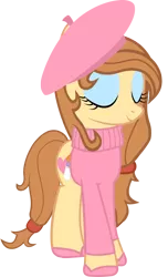 Size: 1000x1641 | Tagged: safe, artist:cool77778, derpibooru import, oc, oc:cream heart, unofficial characters only, earth pony, pony, beatnik, beret, clothes, cutie mark, eyes closed, female, hooves, mare, simple background, smiling, solo, sweater, transparent background, vector
