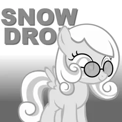 Size: 900x900 | Tagged: artist:2bitmarksman, artist:bubbaj14, derpibooru import, glasses, grayscale, informer, monochrome, oc, oc:snowdrop, parody, pun, safe, snow, song reference, unofficial characters only