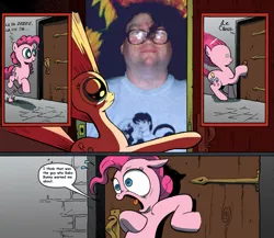 Size: 945x821 | Tagged: dennis falk, derpibooru import, exploitable meme, idw, meme, obligatory pony, pinkie pie, safe, surprise, surprise door, worst nightmare