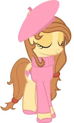 Size: 1000x1641 | Tagged: safe, artist:cool77778, derpibooru import, oc, oc:cream heart, unofficial characters only, earth pony, pony, beret, clothes, cutie mark, eyes closed, female, hooves, mare, simple background, smiling, solo, transparent background, vector