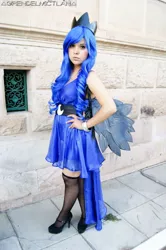 Size: 638x960 | Tagged: artist:chiipichan, clothes, cosplay, derpibooru import, dress, high heels, human, irl, irl human, photo, princess luna, safe, solo, wings