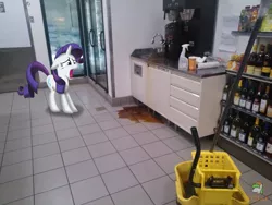 Size: 3264x2448 | Tagged: artist:ojhat, bottle, bucket, coffee machine, convenience store, derpibooru import, freezer, irl, mop, photo, ponies in real life, rarity, safe, sink, spill, vector