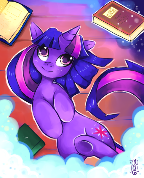 Size: 675x834 | Tagged: safe, artist:co0kie-cat, derpibooru import, twilight sparkle, pony, unicorn, book, derp, female, mare, solo, unicorn twilight