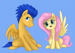 Size: 900x636 | Tagged: artist:mn27, cute, derpibooru import, female, flash sentry, flutterflash, fluttershy, looking at you, male, open mouth, pun, safe, shipping, sitting, smiling, spread wings, straight