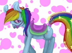 Size: 828x604 | Tagged: artist:colorlesscupcake, rainbow dash, rainbow dash always dresses in style, saddle, safe, solo