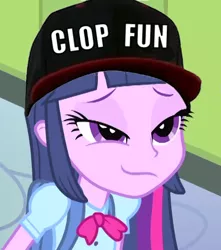 Size: 472x535 | Tagged: safe, derpibooru import, twilight sparkle, equestria girls, baseball cap, hat, humanized, solo, top gun