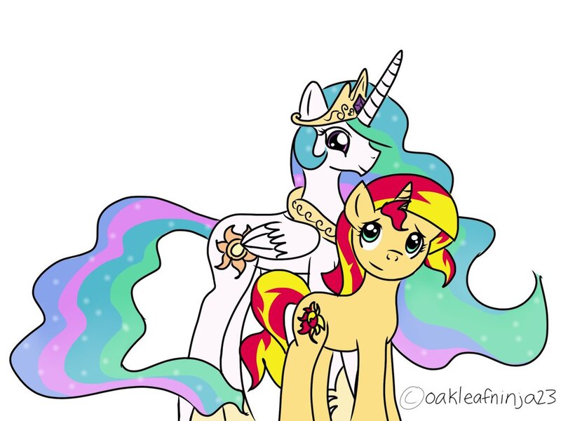 Size: 1024x768 | Tagged: safe, artist:littleovertures, derpibooru import, princess celestia, sunset shimmer, pony