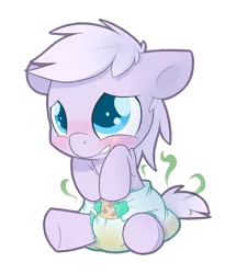 Size: 860x1000 | Tagged: safe, artist:cuddlehooves, derpibooru import, oc, unofficial characters only, pony, baby, baby pony, cutie mark diapers, diaper, foal, messy diaper, poofy diaper, poop, solo, stink lines