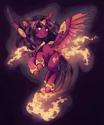 Size: 765x919 | Tagged: safe, artist:zilleniose-chu, derpibooru import, oc, oc:justice blaze, unofficial characters only, alicorn, pony, alicorn oc, fire, glow, jewelry, solo