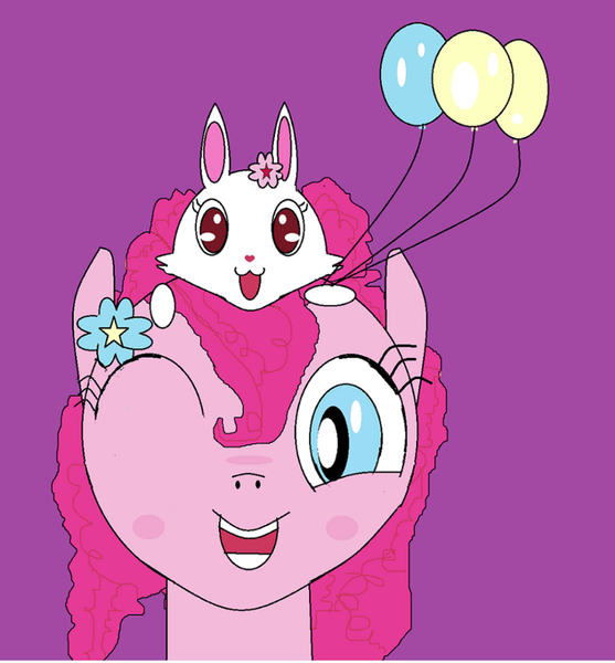 Size: 861x928 | Tagged: artist:thanotos omega, balloon, cute, derpibooru import, jewelpet, ms paint, pinkie pie, ruby (jewelpet), safe, sanrio, sega, smiling