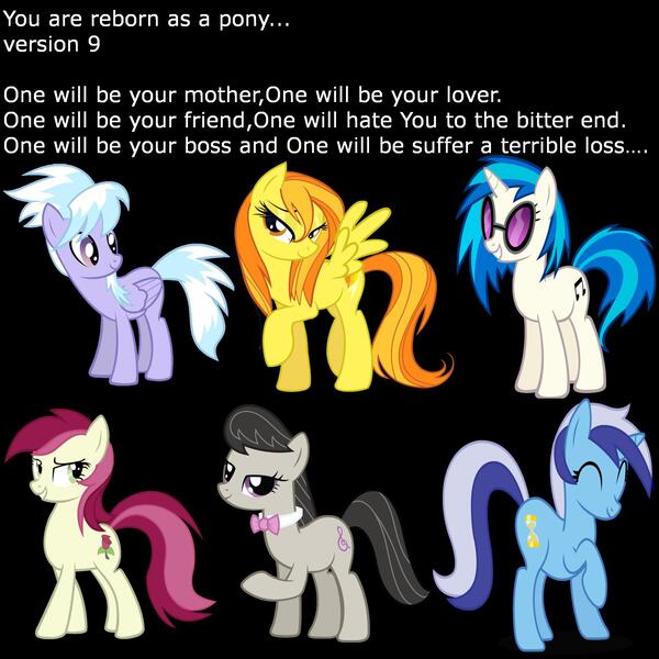 Size: 2000x2000 | Tagged: cloudchaser, derpibooru import, minuette, octavia melody, reborn as a pony, roseluck, safe, spitfire, vinyl scratch