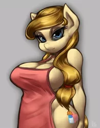 Size: 626x800 | Tagged: anthro, anthro oc, apron, artist:phurie, bedroom eyes, big breasts, breasts, busty cream heart, cleavage, clothes, curvy, derpibooru import, female, huge breasts, large butt, milf, naked apron, nudity, oc, oc:cream heart, seductive look, sexy, sideboob, smirk, solo, solo female, stupid sexy oc, suggestive, thighs, unofficial characters only