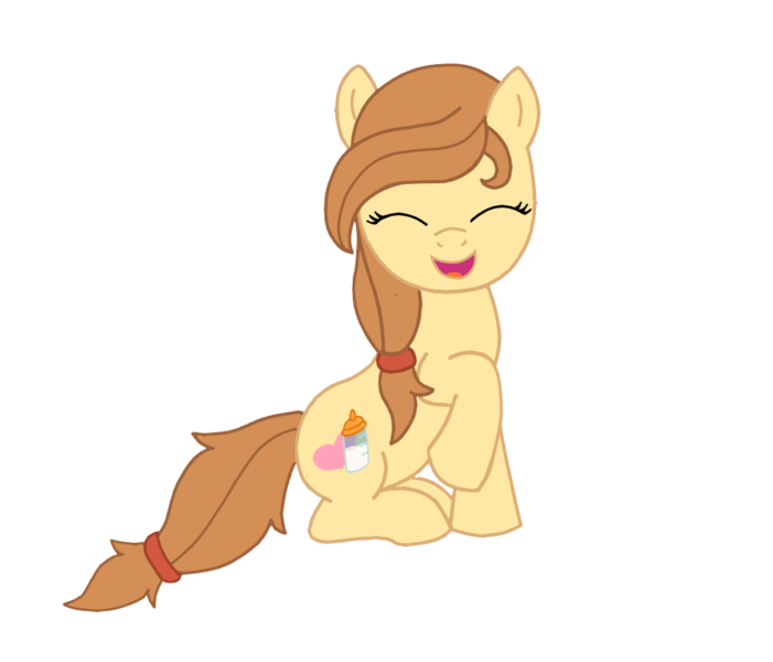 Size: 1122x960 | Tagged: safe, artist:rad-girl, derpibooru import, oc, oc:cream heart, unofficial characters only, earth pony, pony, cutie mark, eyes closed, female, hooves, mare, open mouth, raised hoof, simple background, sitting, smiling, solo, transparent background